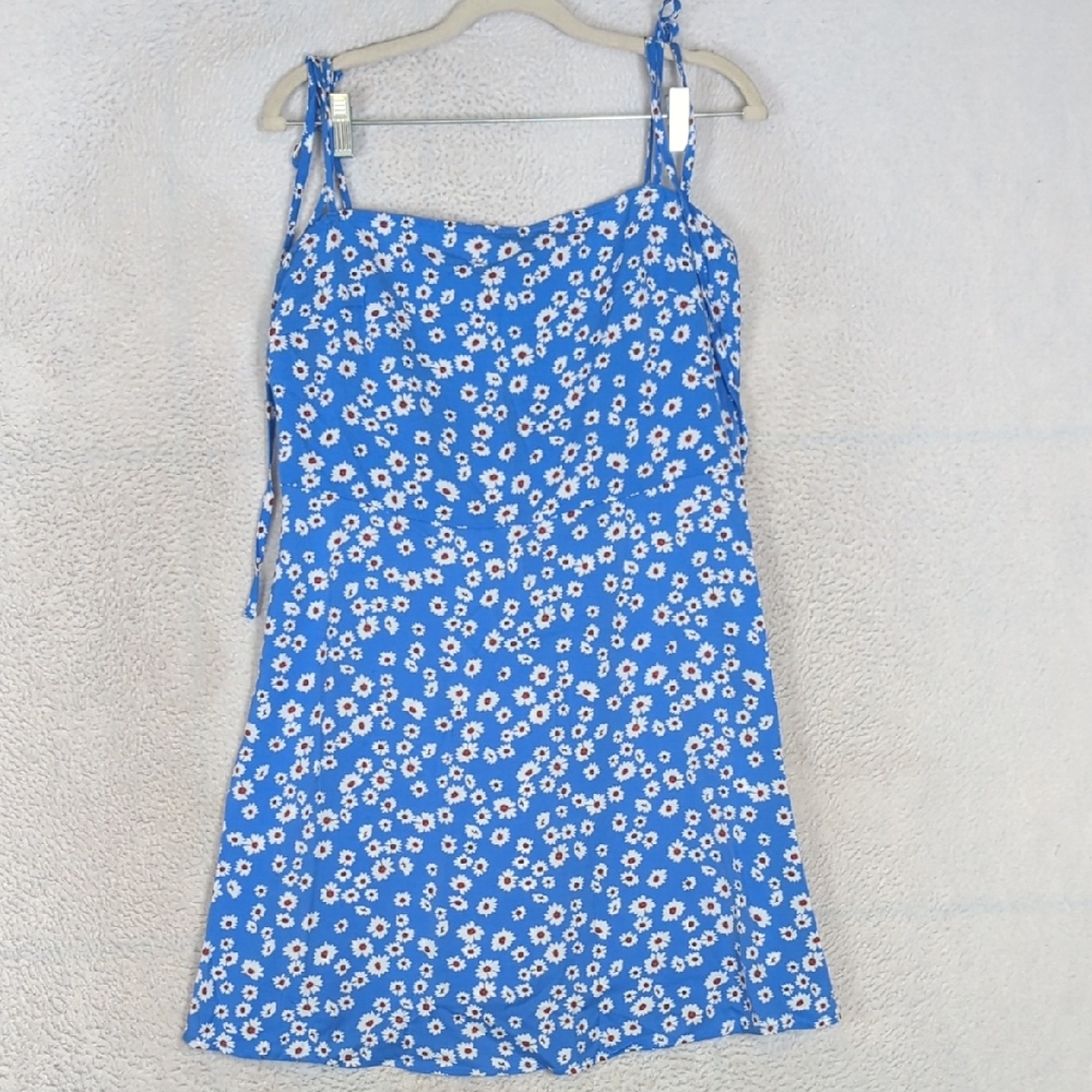 SHEIN Junior's Blue Ditzy Floral Smocked Spaghetti Strap Mini Dress Size L